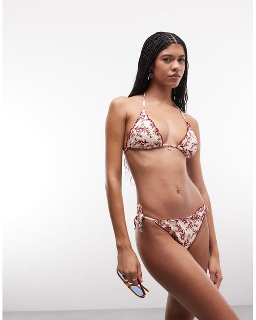 River Island White Coral Print Bikini Top
