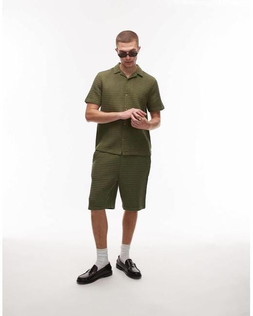 Topman Green Textured Grid Check for men