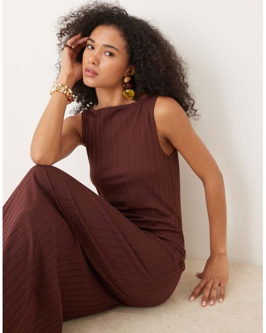 ASOS Natural Wide Rib Sleeveless Boat Neck Midi Dress
