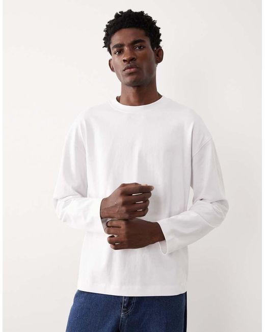 Camiseta Blanca Extragrande De Manga Larga De Tejido Muy Grueso Ac-T-253 De ASOS COLLECTIVE de hombre de color White