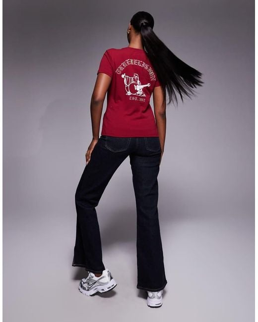 True Religion Red Crystal Logo Crewneck T-Shirt With Back Print