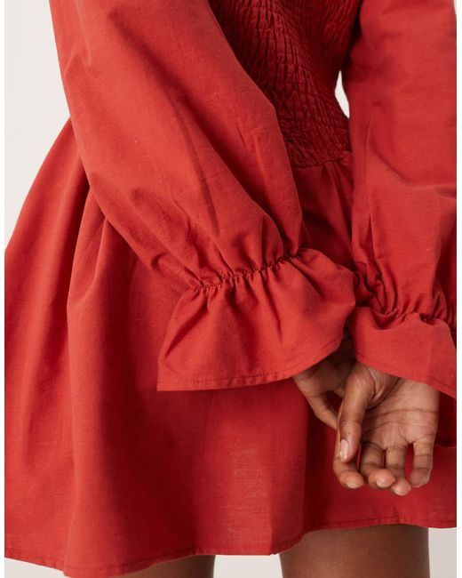 ASOS Red Linen Blend Shir Mini Dress