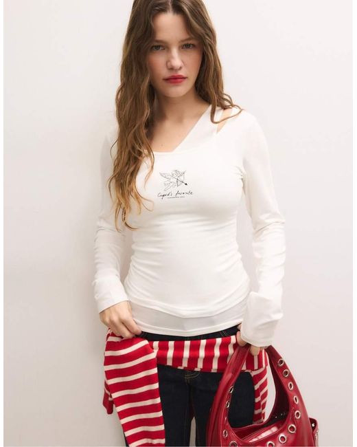 Stradivarius White Double Cherub Print T-shirt