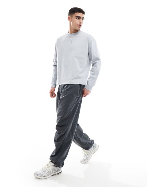 ASOS Gray Heavyweight Long Sleeved Boxy Cropped Oversized T-shirt for men