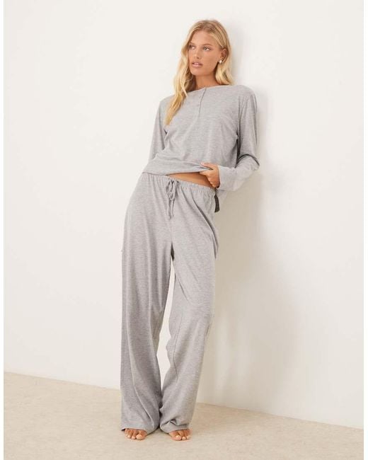 ASOS Gray Mix & Match Cotton Long Sleeve Henley Pyjama Top