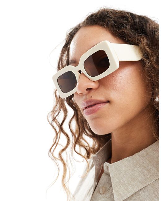 Monki Natural Small Rectangle Chunky Frame Sunglasses