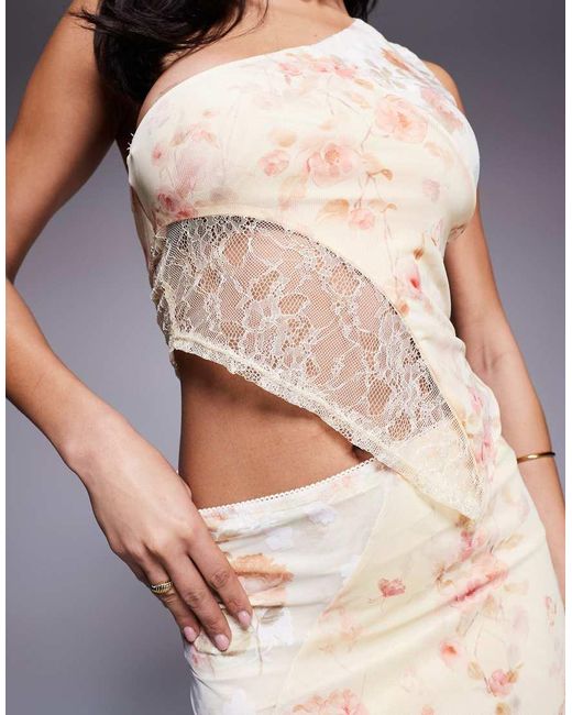 Love Triangle Gray Asymmetric Spliced Floral Lace Top Co-ord