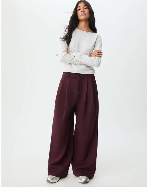 Stradivarius Red Wide Leg Smart Trousers With Darts