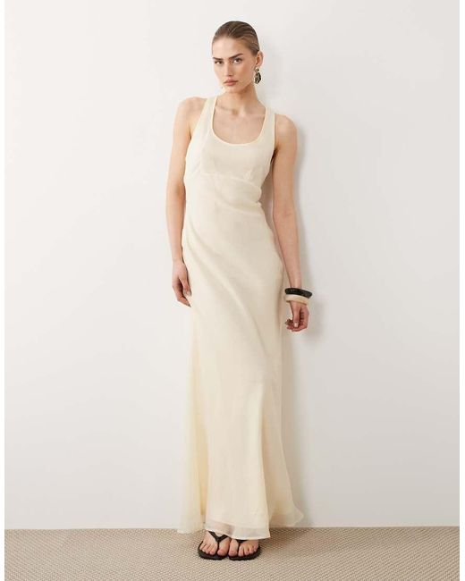 ASOS Natural Scoop Neck Maxi Slip Dress With Contrast Trim