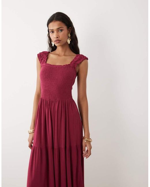 Vila Red Shir Bodice Tie Maxi Dress