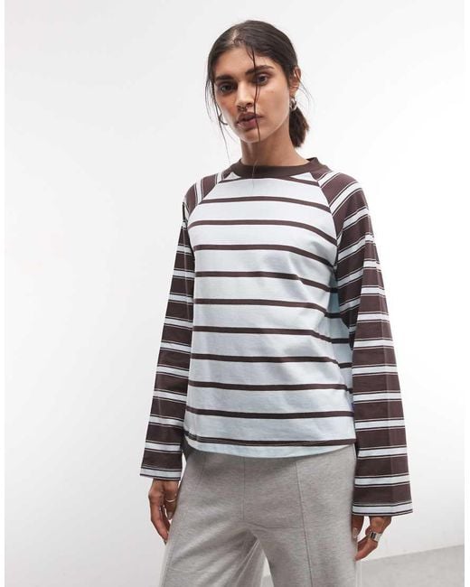 Collusion White Long Sleeve Boxy Stripe Raglan Tee