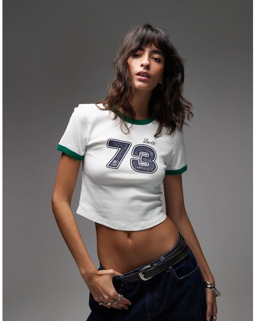 Levi's Gray Crop Ringer Tee With Central Graphic