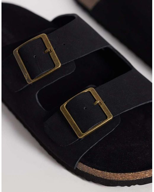 ASOS Black Two Strap Sandals With Cork Sole for men
