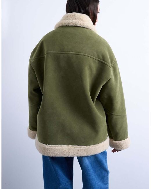 Chaquetón Extragrande De Antelina Y Borreguito De -Negro TOPSHOP de color Green