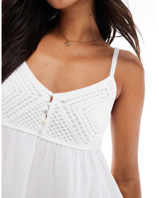 Stradivarius White Crochet Detail Cami Swing Top