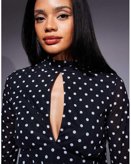 ASOS Blue Floaty Mesh Flare Sleeve Top With Tie Back Detail
