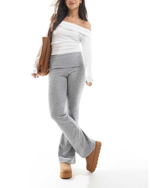 Bershka Gray Fold Over Waistband Flared Trousers