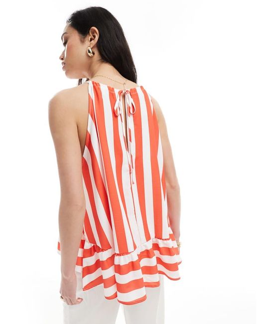 Top A Rayas Con Cuello Halter Y Sobrefalda De ASOS de color White