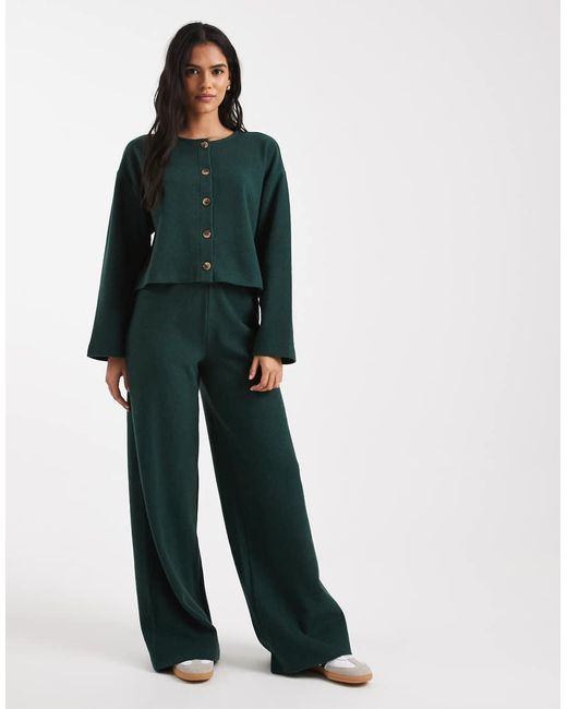 Pantalones De Pernera Ancha De Tejido Suave Acanalado De Miss Selfridge de color Green