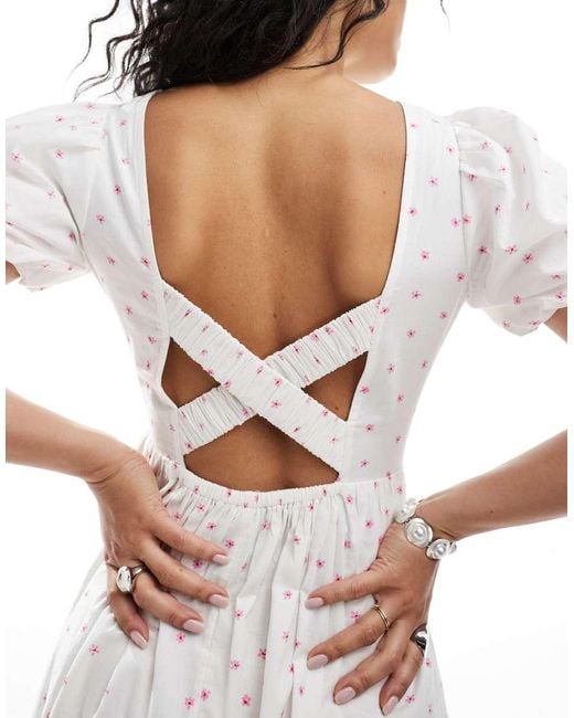 New Look White Shirred Cross Back Midi Dress