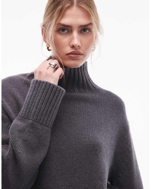 & Other Stories Blue Mohair Rich And Wool Ribbed High Turtle Neck Knitted Jumper