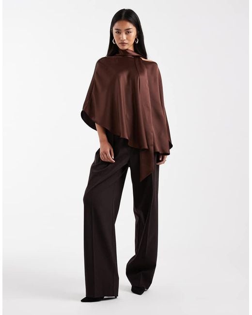 ASOS Chiffon Double Layer Cape Top in Brown | Lyst UK