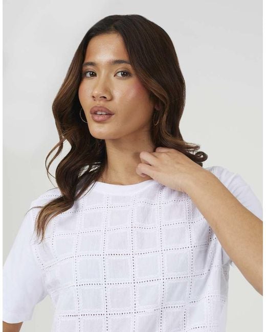 Brave Soul White Cotton Crew Neck T-Shirt With Embroidered Detail