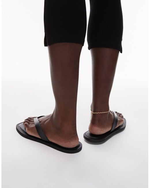ARKET Black Real Leather Square Toe Chunky Thong Sandals