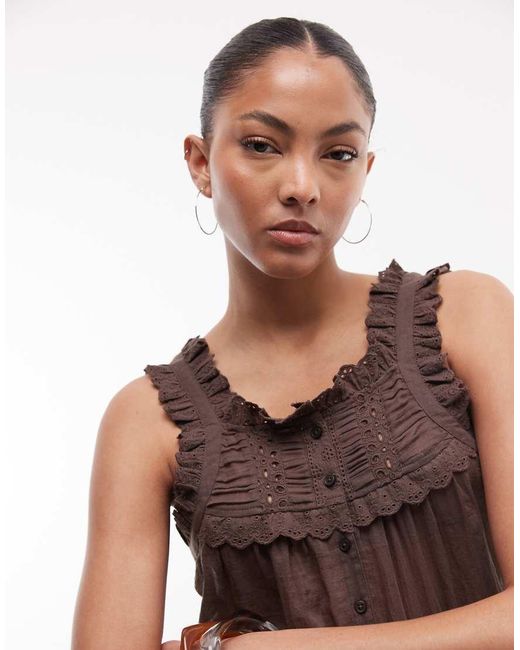 Noisy May Brown Frill Sleeve Button Through Top