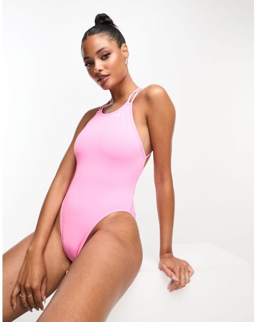 Nike Pink Hydrastrong Performance Logo Spiderback Swimsuit