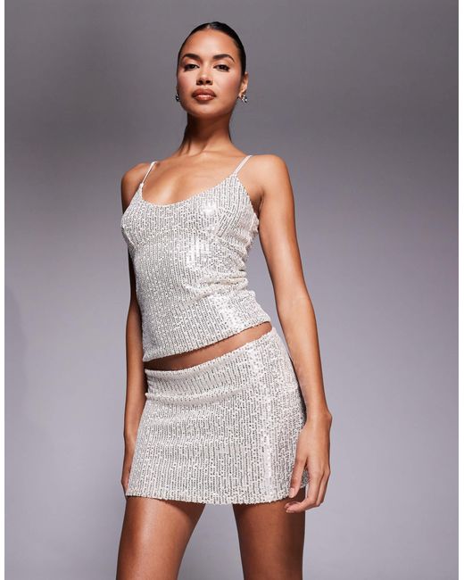 Mini-jupe ultra courte d'ensemble à sequins Fashionkilla en coloris Metallic