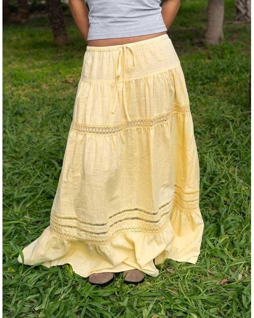 Daisy Street Green X Molly Mcfarlane Boho Maxi Tiered Skirt