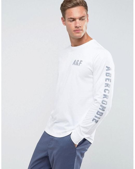 Abercrombie & Fitch Long Sleeve Top Slim Fit Legacy Print In White for men