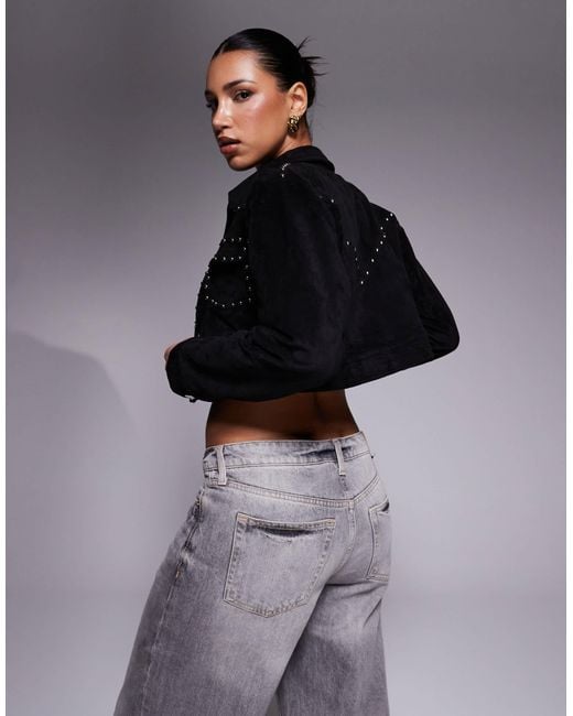 Liquor N Poker Blue Studded Pocket Detail Faux Suede Jacket