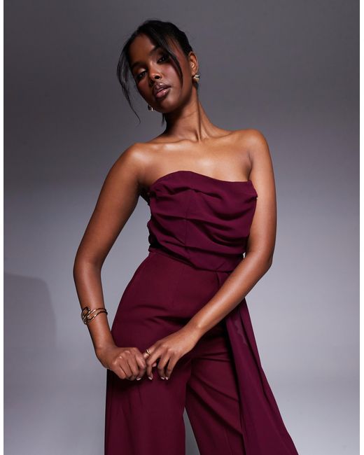 ASOS Purple Bandeau Chiffon Bodice Tailored Trouser Jumpsuit