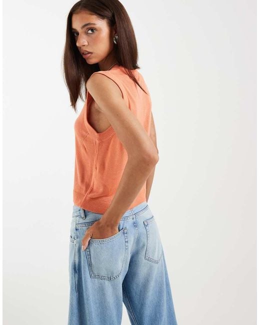 ASOS Orange Fine Knit Sheer Tank Top