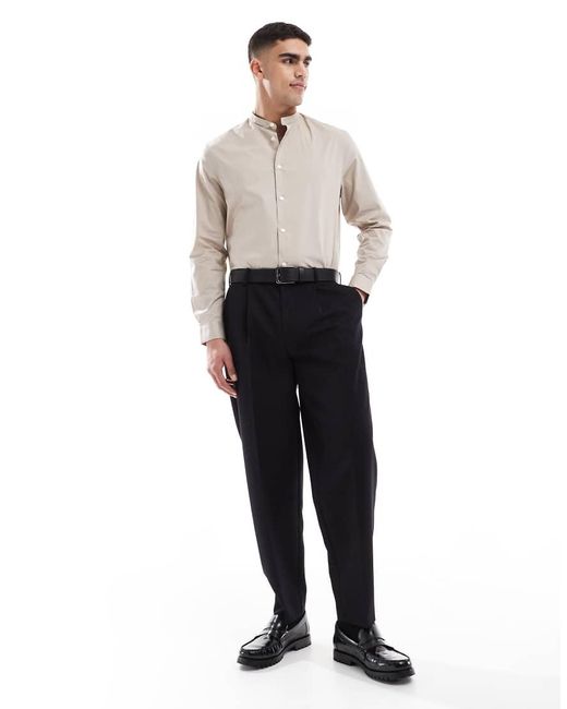 ASOS Net Regular-Fit Overhemd Zonder Kraag in het White voor heren