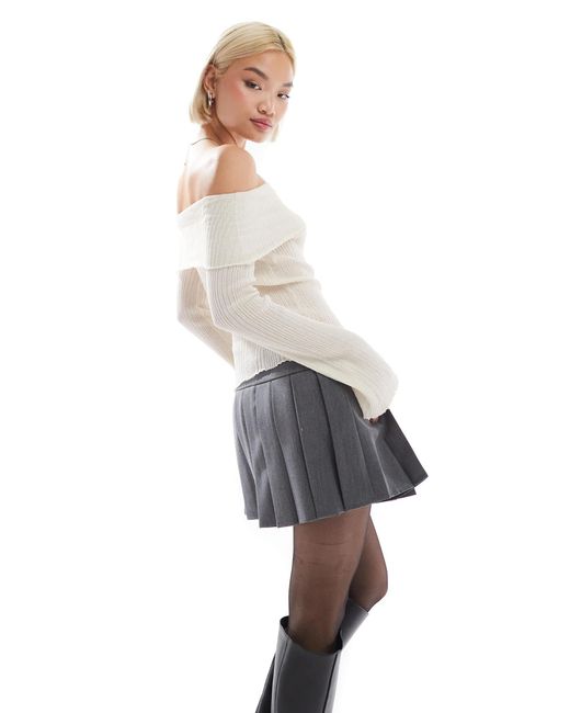 Stradivarius White Str Light Knit Off Shoulder Top