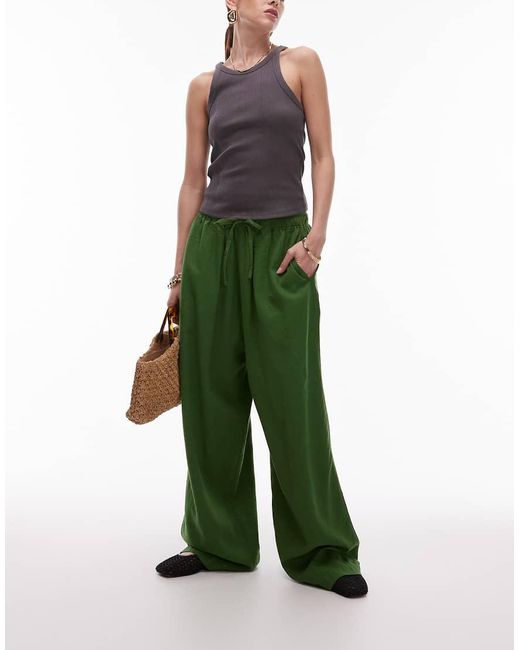 TOPSHOP Green Linen Balloon Trouser