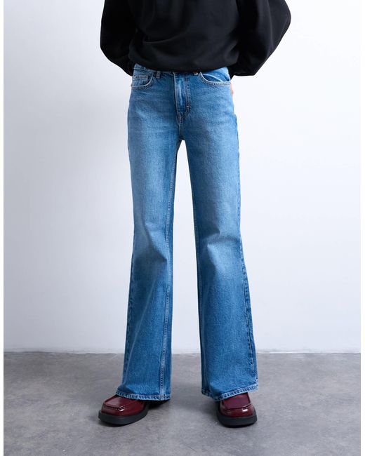 TOPSHOP Blue Pippa Mid Rise Comfort Stretch Flare Jean