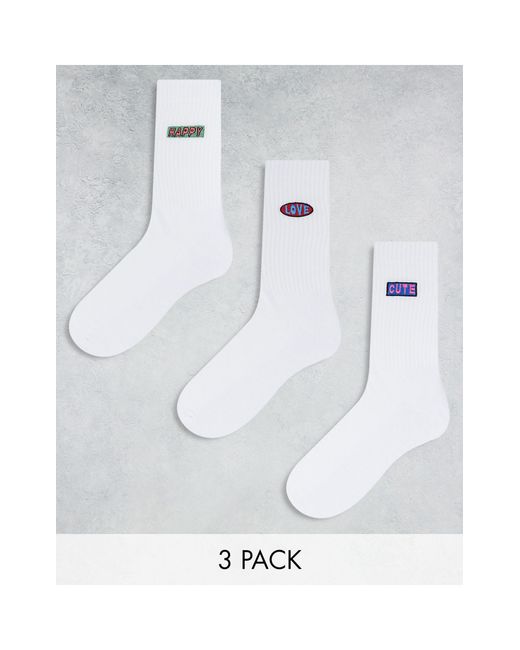 ASOS White 3pk Sock With Love Embroidery for men