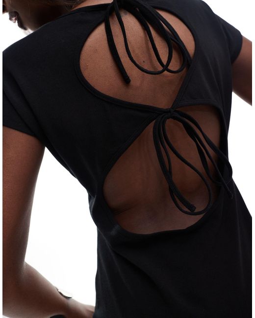 In The Style Black Cap Sleeve Tie Back Mini T-shirt Dress