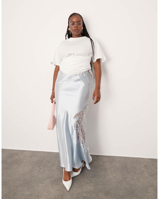 ASOS White Asos Design Curve Satin And Lace Maxi Skirt