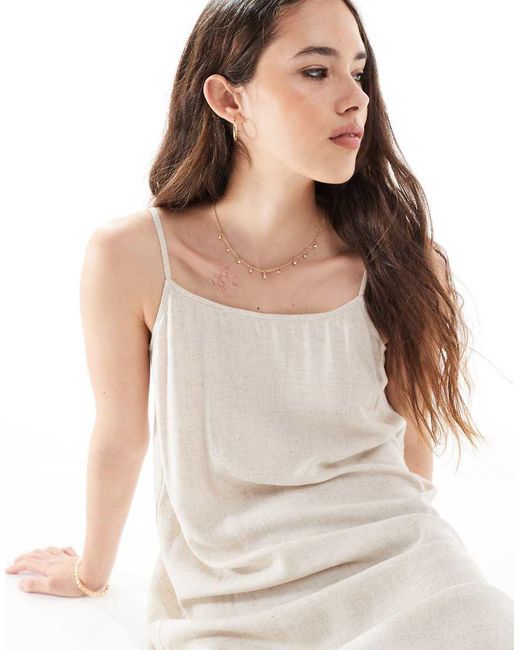 Pieces White Linen Touch Cami Maxi Dress