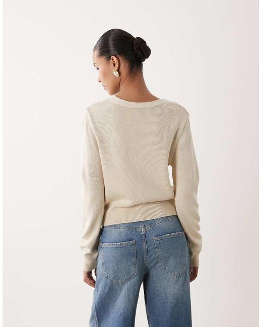 Mango Blue V Neck Jumper With Bow Detail