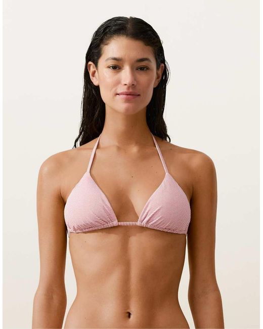 Oysho Red Stripe Triangle Bikini Top