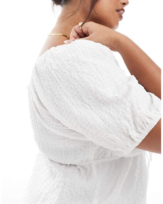 Esmee Curve White Exclusive Puff Sleeve Tie Front Beach Top