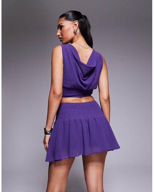 Missy Empire Purple Chiffon Shirred Ruffle Mini Skirt Co-ord