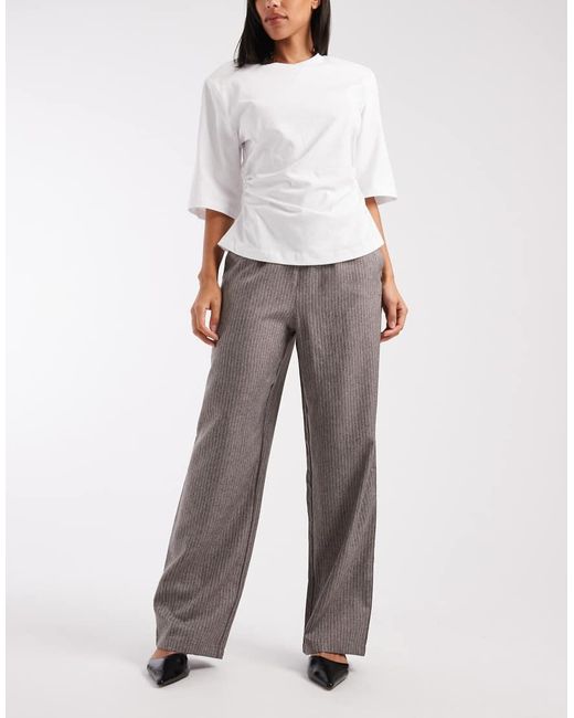 ONLY Gray Wide Leg Pinstripes Trousers
