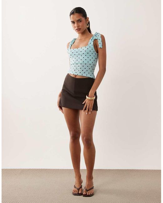 Miss Selfridge Blue Tie Shoulder Top